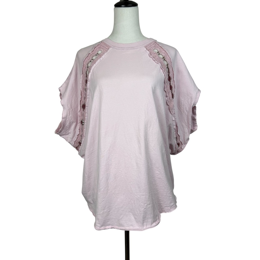 Free People Rough Around the Edges Women Top S Pink Crochet Lace Trim